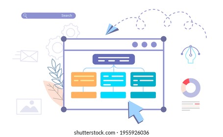 Building website project as programming homepage process Vector illustration concepts for website and mobile website development Abstract design work activity and web elements layout