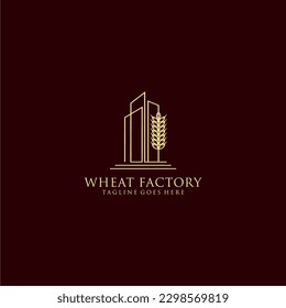 
Building and wheat line art illustration logo design