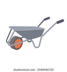 Building wheelbarrow in flat design. Empty carriage at construction site. Vector illustration isolated.