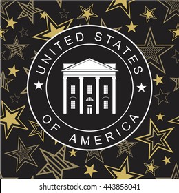 The building of the White House in the United States on the background seamless pattern of stars