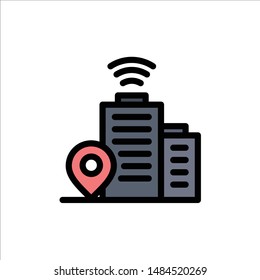 Building, Wifi, Location  Flat Color Icon. Vector icon banner Template. Vector Icon Template background