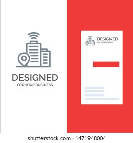 Building, Wifi, Location Grey Logo Design and Business Card Template