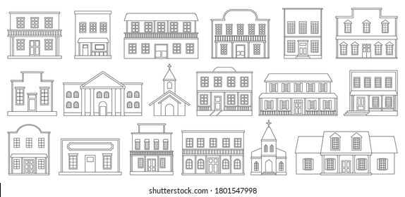 Building wild west line vector set illustration of icon.Western house vector set of icon.House wild west line on white background.