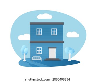 Building in winter. Winter street in the city. Vector illustration.