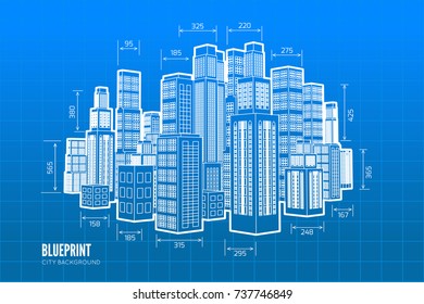 Building Wireframe. 3d Render City. Vector Blueprint Illustration