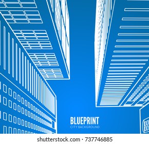 Building wireframe. 3d render city. Vector blueprint illustration