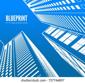 Building wireframe. 3d render city. Vector blueprint illustration