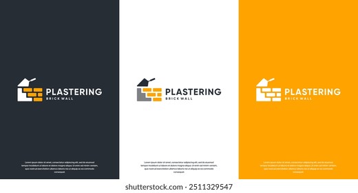 building work logo, bricklaying, red brick, trowel, plaster, vector graphic template.