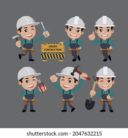 Building worker with different poses