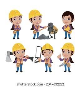 Building worker with different poses