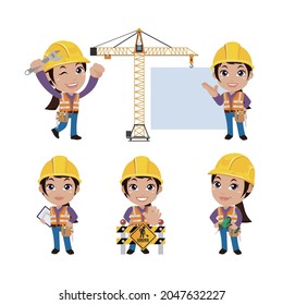 Building worker with different poses