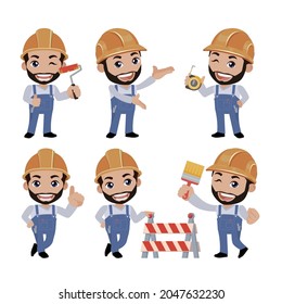 Building worker with different poses