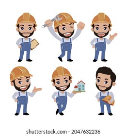 Bauarbeiter mit unterschiedlichen Posen