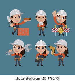 Building worker with different poses