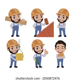 Building worker with different poses