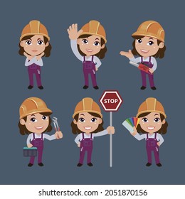 Building worker with different poses
