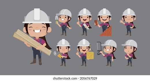 Building worker with different poses
