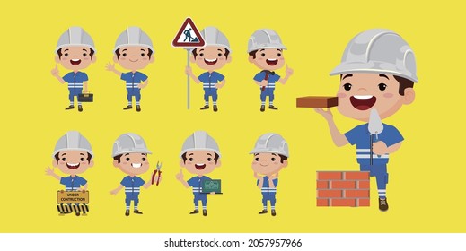 Building worker with different poses