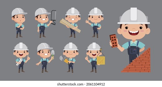 Building worker with different poses