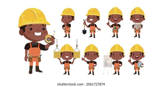 Building worker with different poses