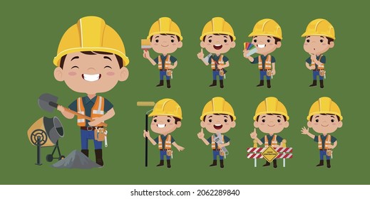 Building worker with different poses