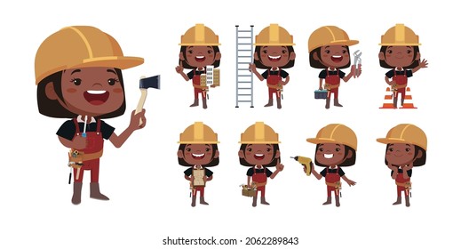 Building worker with different poses