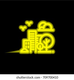 Building yellow glowing neon ui ux icon. Glowing sign logo vector