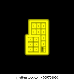 Building yellow glowing neon ui ux icon. Glowing sign logo vector