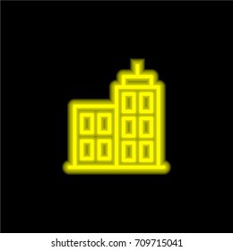 Building yellow glowing neon ui ux icon. Glowing sign logo vector