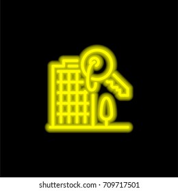 Building yellow glowing neon ui ux icon. Glowing sign logo vector