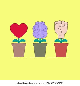 Building your dream concept. 3 Components of success metaphor. Step to achievement. Symbol of passion, creativity and action. Vector illustration concept outline flat design style.