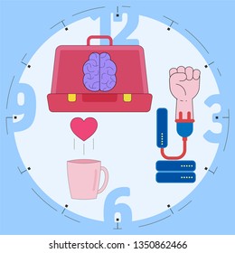 Building your dream concept. 3 Components of success metaphor. Daily routine habits for achievement. Symbol of passion, creativity and action. Vector illustration concept outline flat design style.