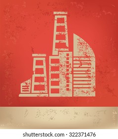 Building,industry on red background,poster grunge design