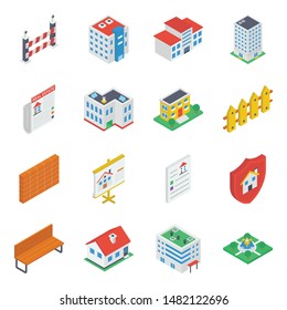 Buildings Accessories Isometric Icons Pack 