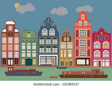 Buildings in Amsterdam, vector illustration