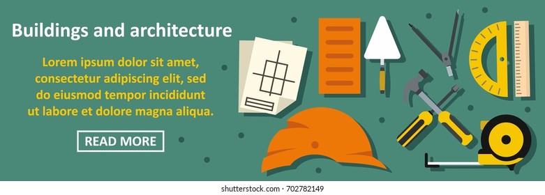 Buildings and architecture banner horizontal concept. Flat illustration of buildings and architecture banner horizontal vector concept for web