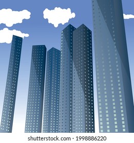 Buildings architecture, clouds, vector illustration