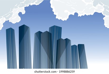 Buildings architecture, clouds, vector illustration