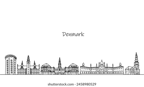 Buildings and architecture of Denmark. A picturesque country located in Northern Europe. Favorite places for tourists and travelers. Illustration for different uses. Vector.