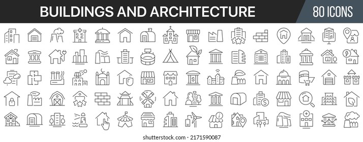 Buildings and architecture line icons collection. Big UI icon set in a flat design. Thin outline icons pack. Vector illustration EPS10