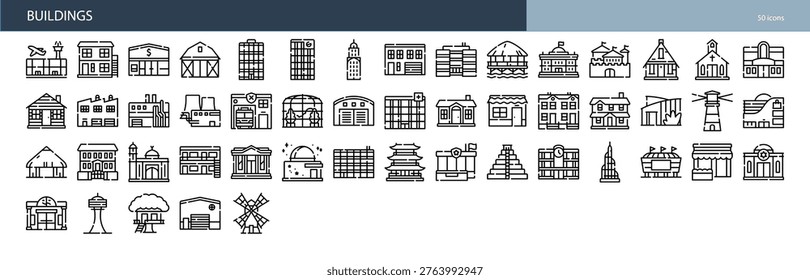 Buildings Architecture Structure Skyscraper House Office Apartment Factory Icons Collection