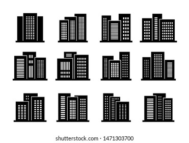 buildings and bank icons set, Company and office vector collection, Isolated edifice and residential illustration on white background