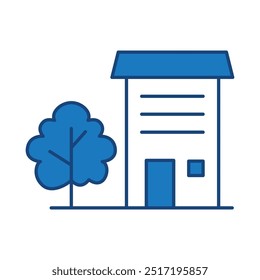 Buildings Blue Editable Stroke Icons. Real Estate, House, Home, Apartment, Cityscape Architecture Buildings Icons Vector Illustration
