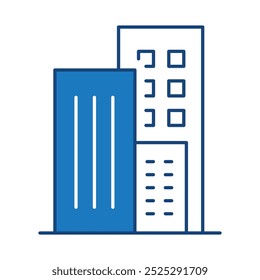 Buildings Blue Editable Stroke Icons. Real Estate, House, Home, Apartment, Cityscape Architecture Buildings Icons Vector Illustration