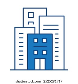 Buildings Blue Editable Stroke Icons. Real Estate, House, Home, Apartment, Cityscape Architecture Buildings Icons Vector Illustration