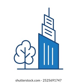 Gebäude Blau bearbeitbare Strichsymbole. Immobilien, Haus, Haus, Wohnung, Stadtlandschaft Architektur Gebäude Icons Vektorgrafik
