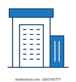 Buildings Blue Line Editable Stroke Icon. Real Estate, House, Home, Apartment, Condominium, Hotel, Mall, City, Cityscape, Town, Downtown, Museum, Architecture Buildings Icons Vector Illustration