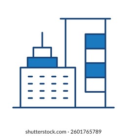 Buildings Blue Line Editable Stroke Icon. Real Estate, House, Home, Apartment, Condominium, Hotel, Mall, City, Cityscape, Town, Downtown, Museum, Architecture Buildings Icons Vector Illustration