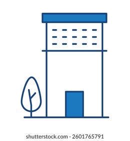Buildings Blue Line Editable Stroke Icon. Real Estate, House, Home, Apartment, Condominium, Hotel, Mall, City, Cityscape, Town, Downtown, Museum, Architecture Buildings Icons Vector Illustration