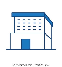 Buildings Blue Line Editable Stroke Icon. Real Estate, House, Home, Apartment, Condominium, Hotel, Mall, City, Cityscape, Town, Downtown, Museum, Architecture Buildings Icons Vector Illustration